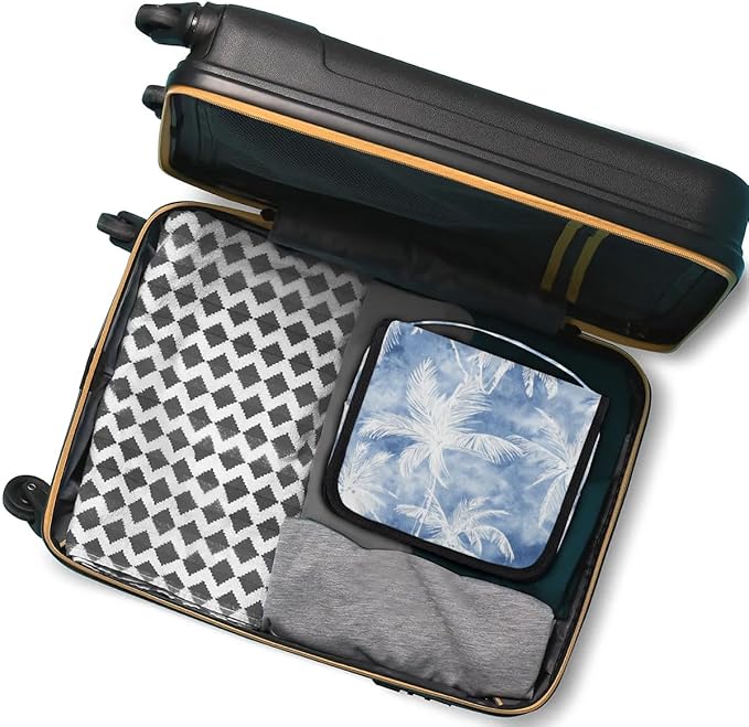 Vintage Blue Palm Hanging Travel Toiletry Kit Bag with Hook for Men and Boys, Beach Tropical Tree Makeup Case Waterproof Cosmetic Bag Storage Bag Organizer for Accessories Toiletries