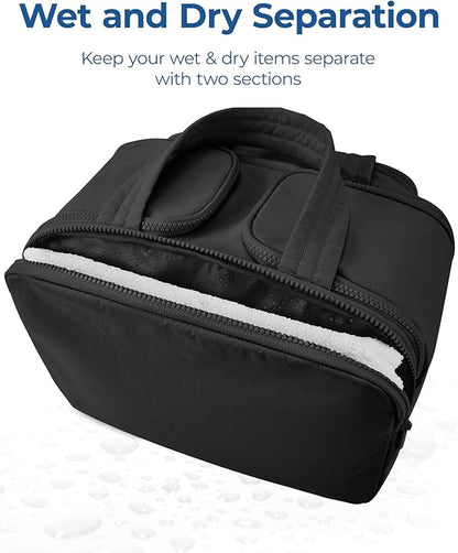 BAGSMART Travel Toiletry Bag, Lightweight Large Wide-open Travel Bag for Women, Puffy Cosmetic Makeup Bag Organizer with Handle for Accessories,Essentials, Toiletries, Black