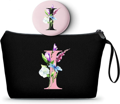SEAMOON Bride to be Birthday Womens Unique Initial Monogram Gifts for Women Mom Personalized Travel Makeup Cosmetic Bag with Mirror Valentines Mothers Day Christmas Graduation I