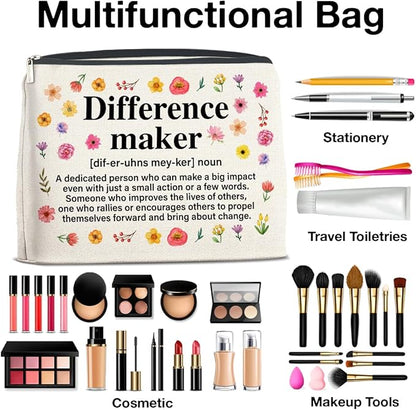Difference Maker Gifts Makeup Bag, Thank You Appreciation Gifts for Women Teacher Boss Leader Coworker, Difference Maker Definition Zipper Makeup Pouch