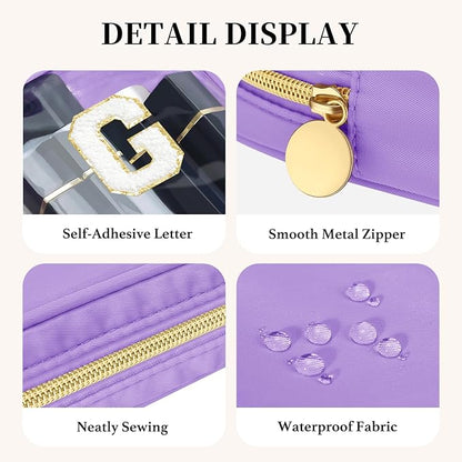 Personalized Travel Makeup Bag Set, 2PCS Toiletry Bag & 26 Chenille Letters, Elegant Skincare Bag, DIY Bridal Shower Gifts for Engagement Wedding (White)