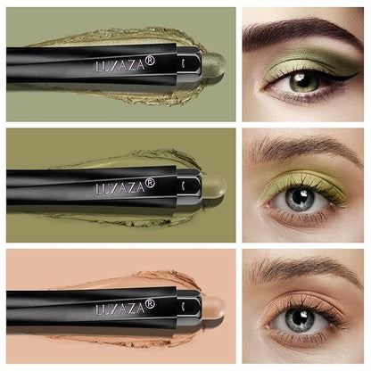 3PCS Eyeshadow Stick, Metallic And Green Eye shadow Sticks Pencil Crayon，Eye Brightener Stick Makeup with Crease-proof Formula