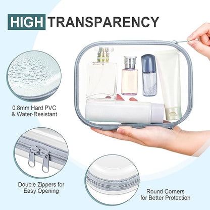 Sanwuta 6 Pcs Clear Hard Zipper Case Hard Plastic Zipper Pouches Makeup Bag Pencil Pouches Transparent Cases for Snacks Plastic Storage Organizer Box for Travel(Blue-green,7.87 x 5.9 x 2 Inch)