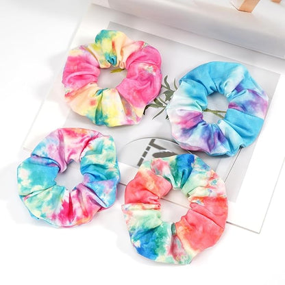 4pcs Tie Dye Hair Ties Soft Colorful Tie Dye Hair Scrunchies for Women Teen Girls Elastic Hair Bands Ponytail Holder Hair Accessories Gifts