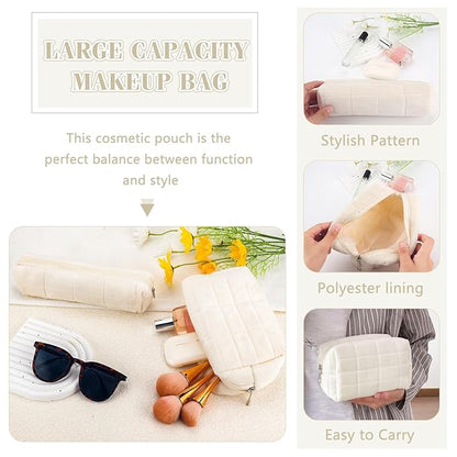 ZLFSRQ 2Pcs Pencil Case Cute Pencil Pouch for Teens Plush Makeup Bag Travel Cosmetic Bag Set White Makeup Pouches Purse Preppy Zippered Toiletry Bags Organizer Trendy Zipper Skincare Storage Organizer