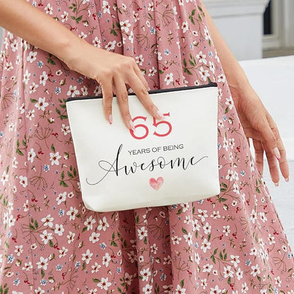 65th Birthday Gifts for Women Happy Birthday Makeup Bag Inspirational Birthday Decorations 65 Year Old Birthday Gifts Fun Birthday Gift Ideas for Her Grandma Mom Mothers BFF 65 Years of Being Awesome