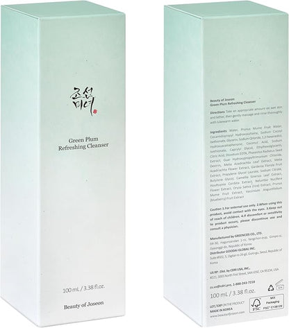 Beauty of Joseon Green Plum Refreshing Cleanser Gel Type Deep Pore Cleansing, Acne Face Wash, Blackhead Remover for All Skin Types, Korean Skincare 100ml, 3.38 fl.oz