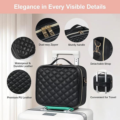 BEAUTY CASE Makeup Bag with Led Mirror, 10 Inch Portable Travel Cosmetic Organizer Case with Adjustable Dividers, USB Charging, Large Capacity, Ideal for Travel, Gift for Women Girls, Black