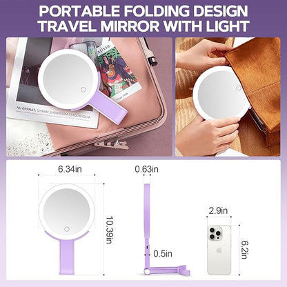 Lighted Makeup Mirror, 30X Magnifying Mirror with Light, Hanging and Handheld Mirror with Handle, Purple