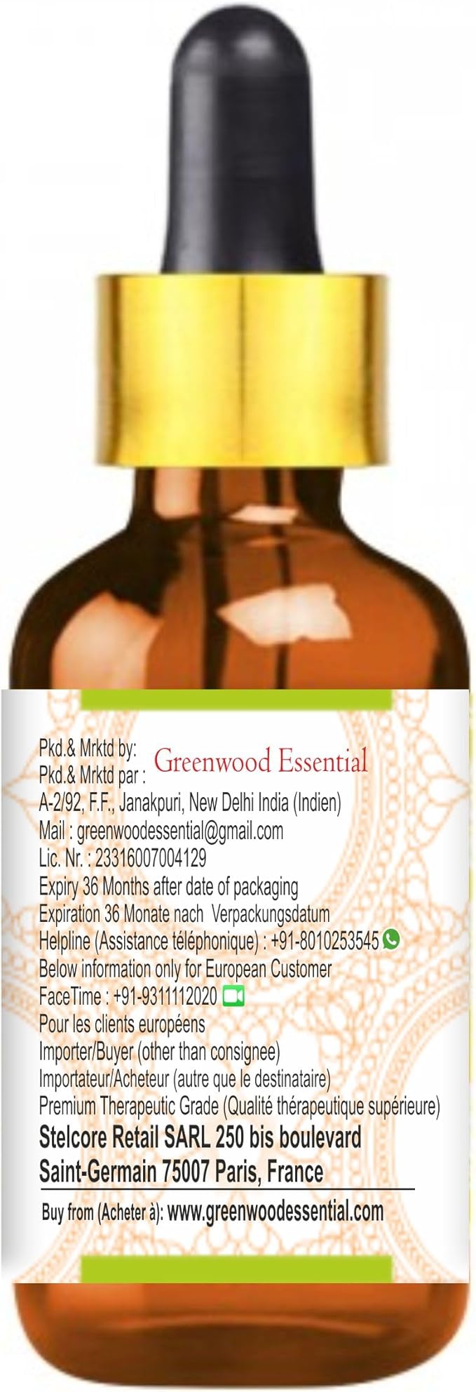 Greenwood Essential Pure Avocado Oil (Persea americana) with Glass Dropper Cold Pressed 100ml (3.38 oz)