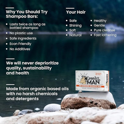 Grown Ass Man Co. - Solid Shampoo Bar Rich Lather 3 in 1: Hair, Beard & Body Wash - Plastic Free & Eco-Friendly, Natural & Organic Clean for All Hair Types, 4oz Bar (Mister Sunshine, Single)