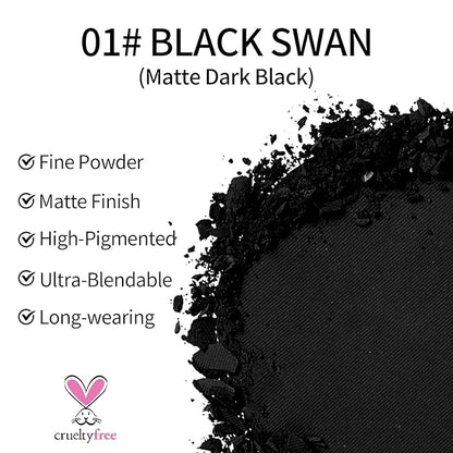 Erinde Black Eye Shadow, Matte Single Eyeshadow Pressed Powder Eyeshadow Makeup, Matte Shade Eyelid Color Eye Makeup for Women, High Pigment, Long Wear, Waterproof, Intense Color, 01 Black Swan