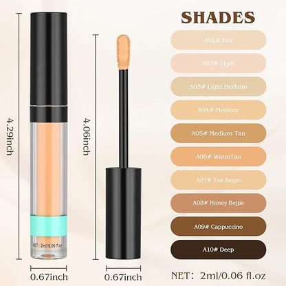 Full Coverage Liquid Concealer, Foundation Makeup for Older Women, Covers Blemishes & Under-Eye Circles, Spots, Matte Finish, Hydrating Primer for Correct, 0.06floz, Vegan & Cruelty-Free 09Cappuccino
