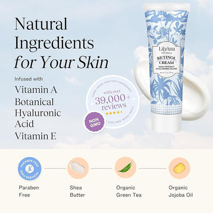 LilyAna Naturals Anti Aging Retinol Face Cream for Women – Wrinkle & Neck Cream for Firming, Retinol Moisturizer for Face with Hyaluronic Acid, Hydrating Night Cream for Fine Lines, Collagen Boost