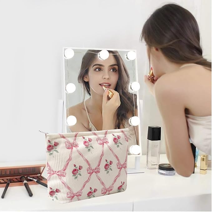 Cosmetic Bags for Women - Corduroy Cosmetic Bag Aesthetic Women Handbags Purses Smile Dots Makeup Organizer Storage Makeup Bag Girls Case Bags (Flowers-Plum blossom)