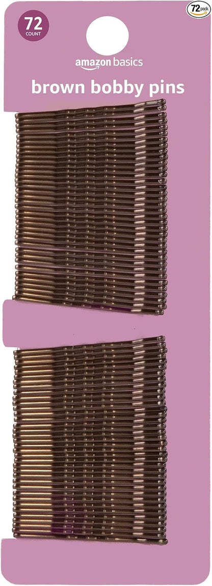 Amazon Basics No Slip Bobby Pins, 72 count, Brunette Brown, High Gloss Bobby Pins for Pain Free, Comfortable, All-Day Styling and UpDos. For All Hair Types