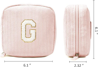 LETGO Birthday Gifts for Women Small Personalized Initial Monogram Makeup Bag,Preppy Corduroy Makeup Bags Travel Toiletry Bag Cute Pouch Purse for Her Mom Girlfriend Wife Sister Teacher Bridesmaid