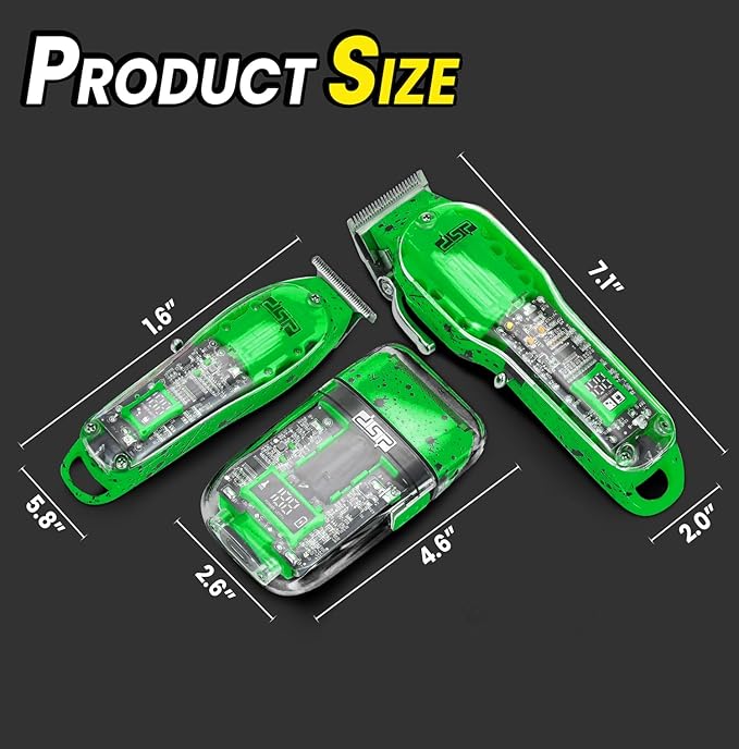 DSP Hair Clipper, Trimmer, Shaver Kits for Men Professional Barber Clipper and Trimmer Sets with Travel Case, Rechargeable, LED Display, Green
