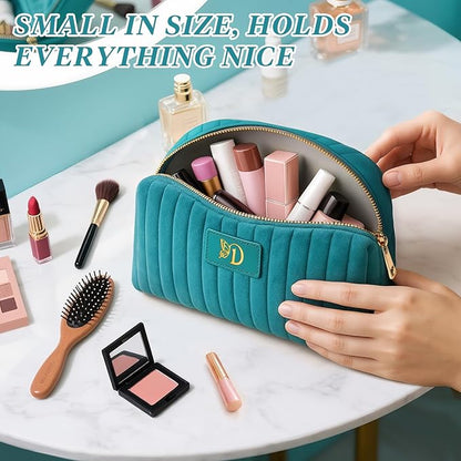 Monogrammed Make Up Bags for Women,Personalized Cosmetic Bags Women,Small Quilted Makeup Pouch,Cute Makeup Bag Travel,Birthday Gifts for Teen Girl (Blue D)