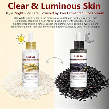 Peel Shot Glow Rice Peeling Ampoule Duo, White Rice Refines Texture+Hyaluronic Acid Locks Moisture, Black Rice Niacinamide Controls Oil Salicylic Acid Gentle Pore Clean, For Various Skins (5.4 fl oz)