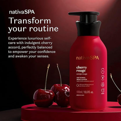 O Boticário Nativa SPA Cherry Rouge Velvety Body Lotion, Bold Oriental Amber Fragrance with Cherry Extract & Quinoa Oil, Collagen Boosting Hydration, 13.5 Ounce (400ml)