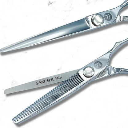 Saki Shears Majime 6 Inch Hair Cutting Set of Shears Includes Cutting Scissors, Thinning Shears, Hair Razor and Leather Carrying Case - Perfect for Professional or Home Hair Cuts