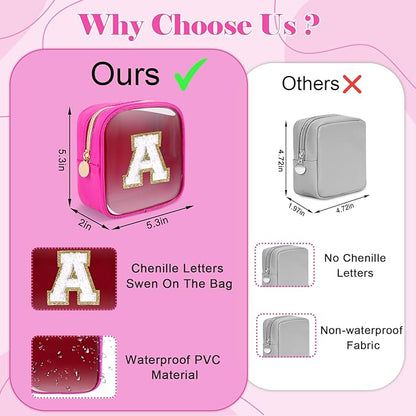Personalized Initial Letter Clear Preppy Makeup Bag,Mini Nylon Chenille Letter Cosmetic Bag Cute Zipper Pouch Coin Purse for Teen Girls,Portable TSA Approved Travel Essentials Bag Gift for Women,H