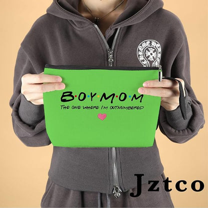 Jztco Boy Mama Makeup Bag, Baby Shower Gifts for Mom First Time, Christmas Birthday Unique Cosmetic Bag Funny Mothers Day, New Mom Gifts - Boy Mama The One Where I'm Outnumbered, Green-2