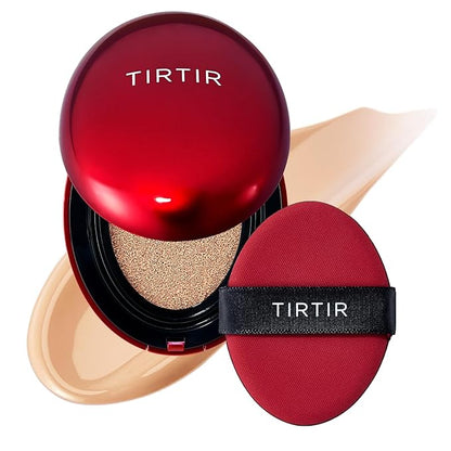 [*Mini Size*] TIRTIR Mask Fit Red Cushion Foundation | Full coverage, Weightless, Skin fit, Satin Glow Finish, Korean Makeup, beauty, Tattoo cover up, Buildable (#22N Shell Beige, 0.15 Fl Oz)