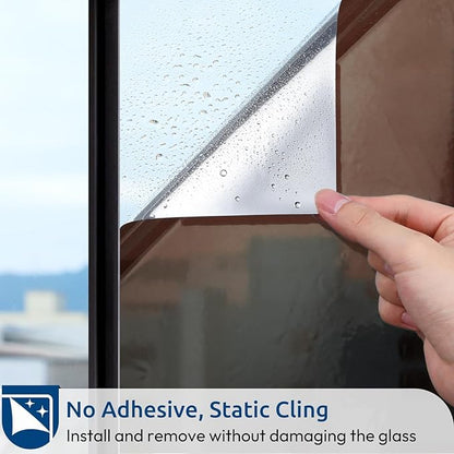 rabbitgoo Window Privacy Film One Way Window Tint for Home, Removable Reflective Heat Sun Blocking Anti UV Glass Door Covering, Mirror Tinting Film House Office, 35.4 in X 6.5 Feet, Brown Silver