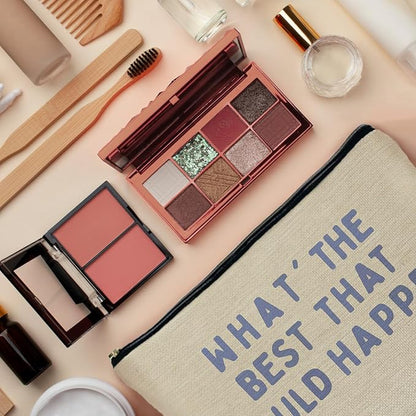 What's the Best That Could Happen Inspirational Makeup Bag for Purse, Positive Affirmations Gifts Cosmetic Bag Travel Toiletry Bag for Women, Motivational Zipper Makeup Pouch