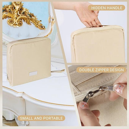 Large Capacity Standing Makeup Bag for Travel, Foldable Hanging Toiletry Organizer with 3 Storage Layers & 8 Inner Pockets, Portable Cosmetic Case for Women (Beige)