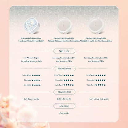 Florasis Flawless Jade Breathable Weightless Matte Cushion Foundation (N25 Rippling Lotus, 1 Count)