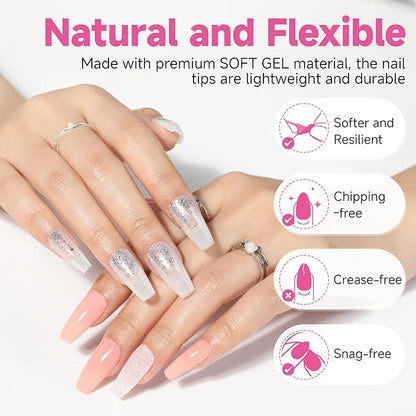UNA GELLA Medium Coffin Nails Tips, 312Pcs Pre-Etched Gel Nail Tips Coffin Press On Nails Clear Full Cover for Nail Extensions & DIY Art Salon at Home, Long Lasting 12 Sizes