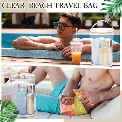 Sanwuta Clear Lotion Bag for Toiletry Cylinder Makeup Bag Heavy Duty Sunscreen Travel Organizer Pouch Waterproof Cosmetic Bag with Handle Zipper Gift for Christmas Beach Pool Airport Women(White)