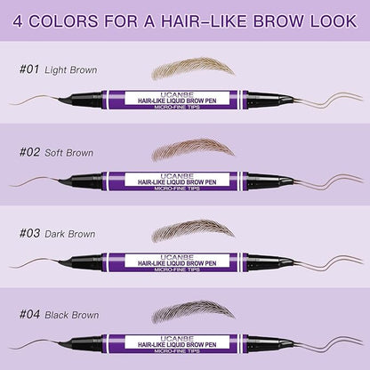 UCANBE Curved Eyebrow Pencils for Women with Spoolie Brush,Dual-Ended Eyebrow Pen with 2-Fork-Tip&Precise Brush-Tip,Microblading Brow Pen for Hair-Like Brows,Waterfool, Long Lasting,Black Brown