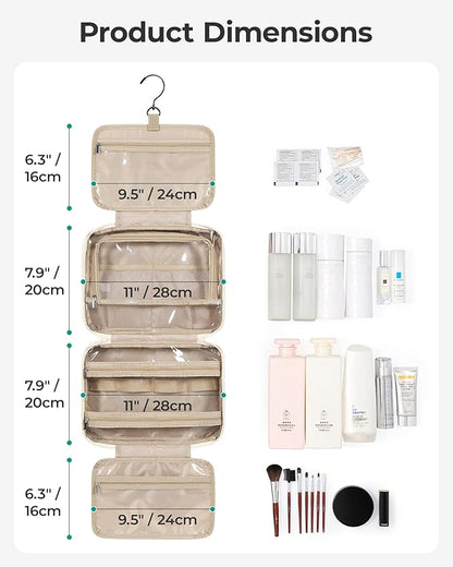 BAGSMART Travel Toiletry Bag for Women, Hanging Travel Bag for Toiletries, Puffy Makeup Cosmetic Bag Organizer, Carry-on Travel Accessories Essentials, Camel