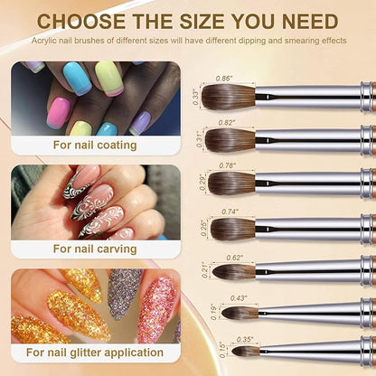 Acrylic Nail Brush Size 14, 100% Real Kolinsky Art Nail Brush for Acrylic Powder Application, Handmade Women Manicure Nail Extension Tool for Professional DIY Home Salon and Beginners