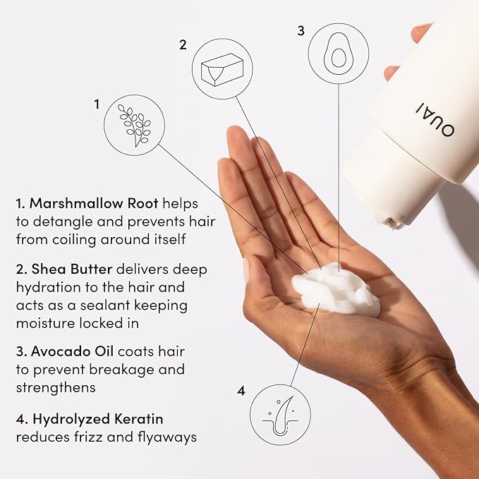 OUAI Thick Shampoo and Conditioner Set - Sulfate Free Shampoo and Conditioner for Thick Hair - Made with Keratin, Marshmallow Root, Shea Butter & Avocado Oil - Free of Parabens & Phthalates (10 Fl Oz)