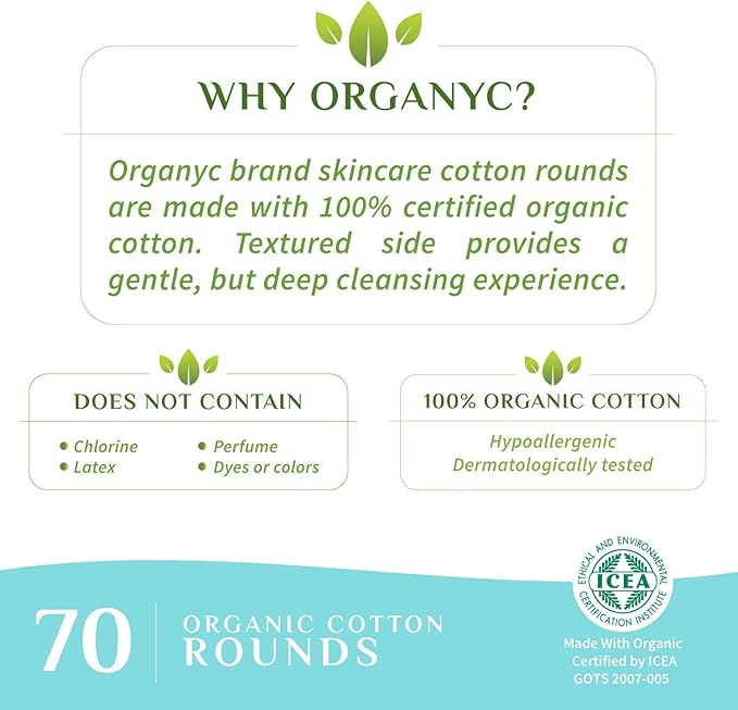 Organyc 100% Organic Cotton Rounds - Biodegradable Cotton, Chemical Free, For Sensitive Skin (210count) - Daily Cosmetics Beauty and Personal Care