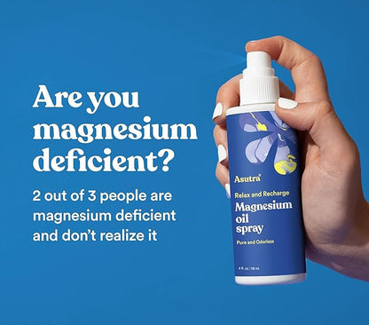 ASUTRA Magnesium Oil Spray, 4 fl oz - Topical Magnesium, Rapid Absorption, Pure, Odorless and Non-Greasy, Magnesium Derived from Zechstein Seabed