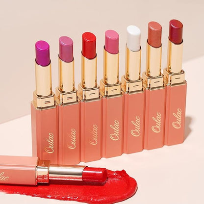 Oulac Moisture Shine Red Lipstick for Women, 2 in 1 Shimmer Lipstick & Lip Balm, Hydrated Juicy and Glossy Lip Color for Dry, Cracked and Chapped Lips, Vegan 2.2g/0.07oz (S06)