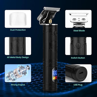 Soonsell Hair Clippers for Men T-Blade Trimmer Set,Man Professional Cordless Barber Clippers Set,Blade Close Cutting Beard Trimmer,LED Display（Black）