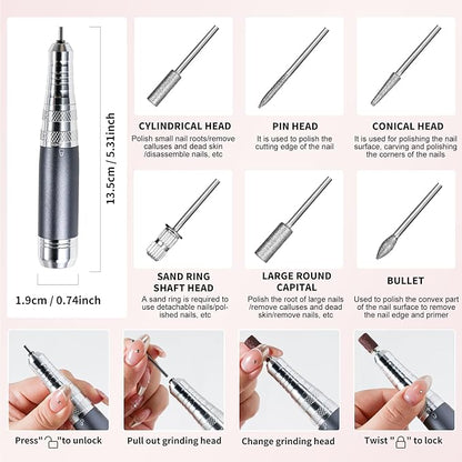 Professional Electric Nail Drill Kit Pink Portable Rechargeable Cordless Nail File Machine 35000 RPM with 7PCS Bits for Acrylic Gel Powder Nails Polish Pedicure Toenail Tool Salon Set
