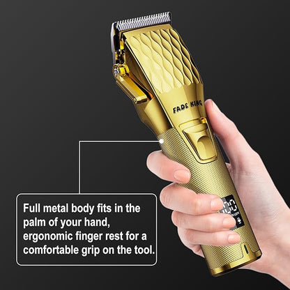 FADEKING® Professional Hair Clippers for Men - Cordless Barber Clippers for Hair Cutting, Rechargeable Hair Beard Trimmer with LED Display & Quality Travel Storage Case (Gold)