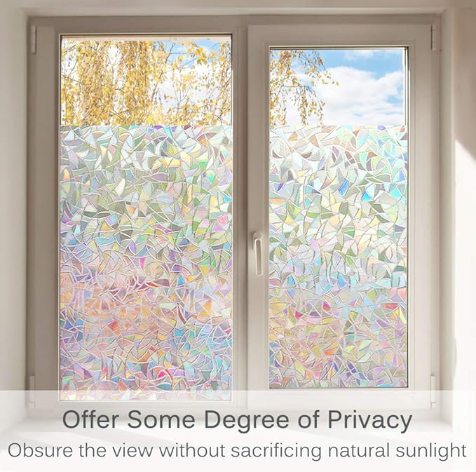 Volcanics Rainbow Window Film - Static Clings, 3D Decals & Stickers for Glass Doors, Heat Control & Anti UV, 35.4 x 157.4 Inches