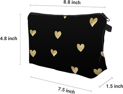 Cute Travel Makeup Bag Cosmetic Bag Small Pouch Gift for Women (Brushed Gold Heart)