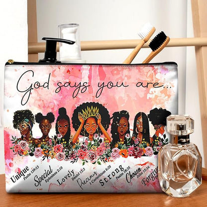 Cute Makeup Bag for Purse Waterproof Cosmetic Bags for Women Funny Smooth Zipper Travel Toiletry Pouch 10X8 Inches-African American Afro Makeup pouch