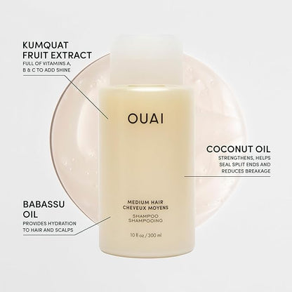 OUAI Medium Shampoo + Refill - Hydrating Shampoo with Coconut Oil, Babassu, Kumquat Extract and Keratin - Strengthens, Nourishes and Adds Shine - Sulfate Free Hair Care Products (2 Count, 10 Oz/32 Oz)