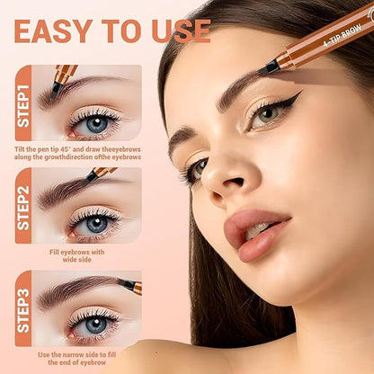 Microblading Eyebrow Pen, Waterproof Four-tip Beard and Eyebrow Pen, Liquid Eyebrow Pencil, Long-Lasting Natural Magic Eyebrow Makeup Fine Stroke Contouring Pencil (Light Brown)
